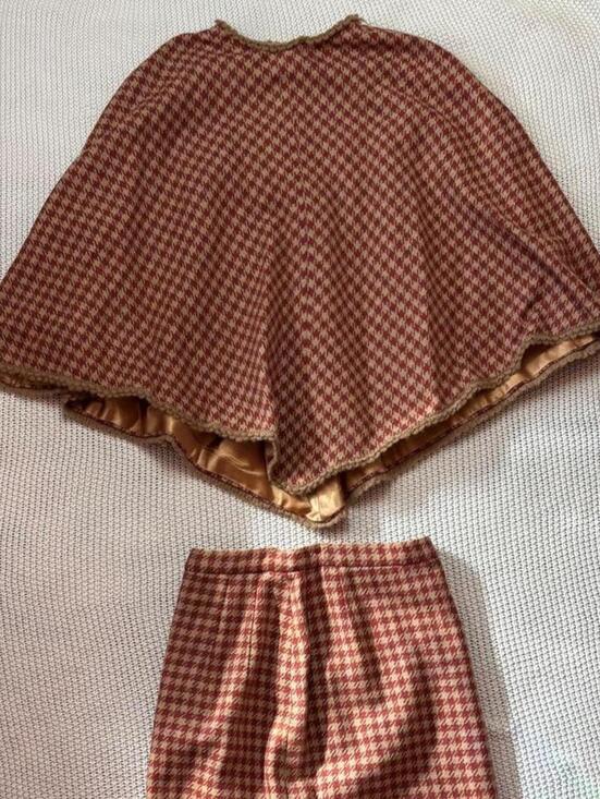 American Vintage Dresses & Skirts - mod 60s poncho skirt set red beige houndstooth check collectible editorial vtg